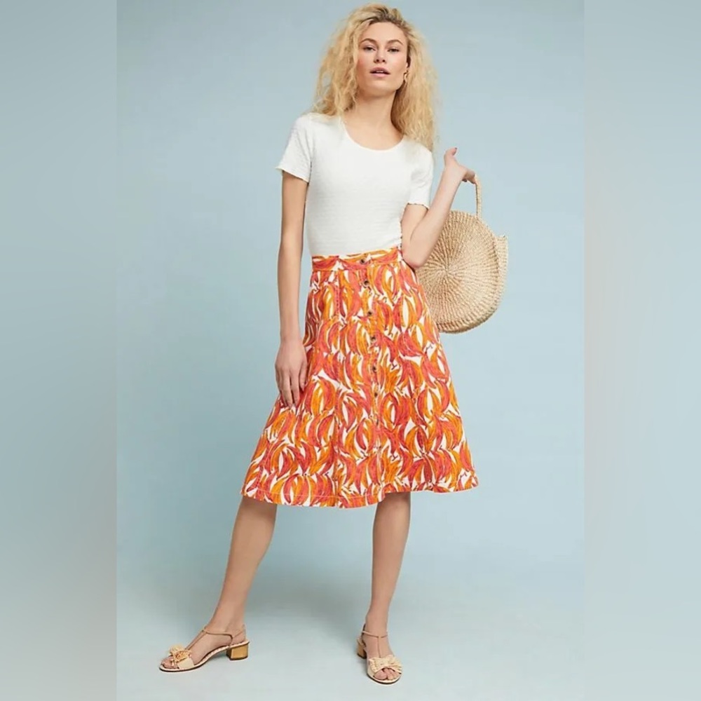 NWT - Anthropologie Maeve Banana Grove Denim Midi Skirt